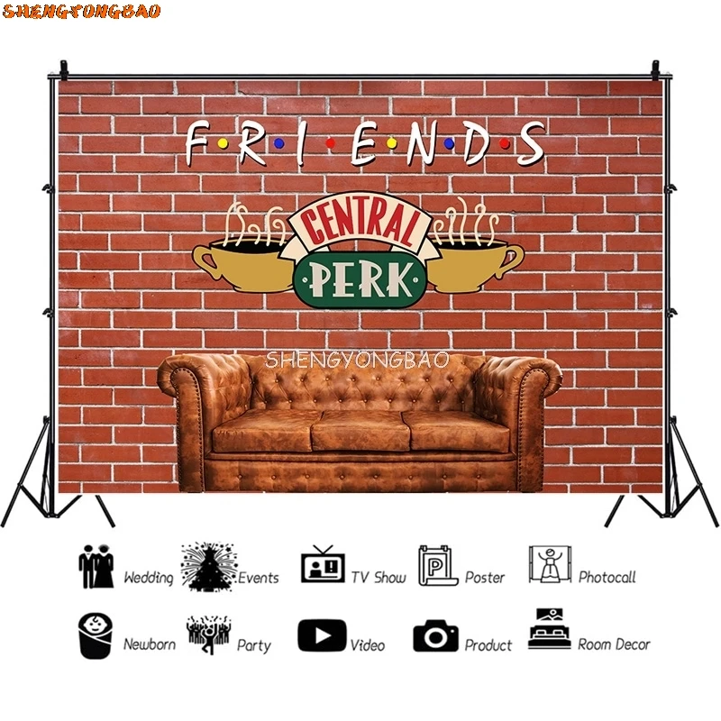 SHENGYONGBAO Friends Theme Photography Backdrops Pub 80s 90s Birthday Party Photoshoot Brick Wall Studio Background Props BW-05