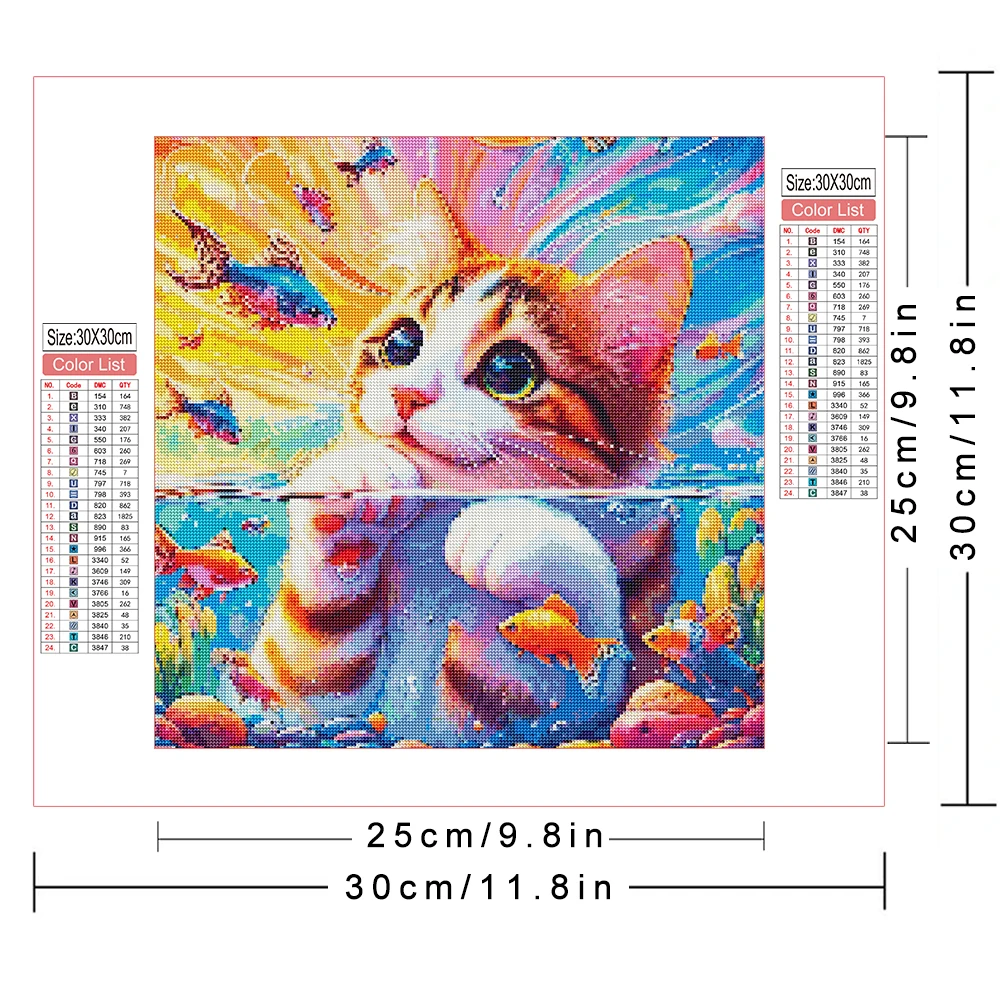 AZQSD 5d Diamond Embroidery Cat Animal Mosaic Needlework Full Round Drill Handmade 30x30cm Home Decor Gift Needlework