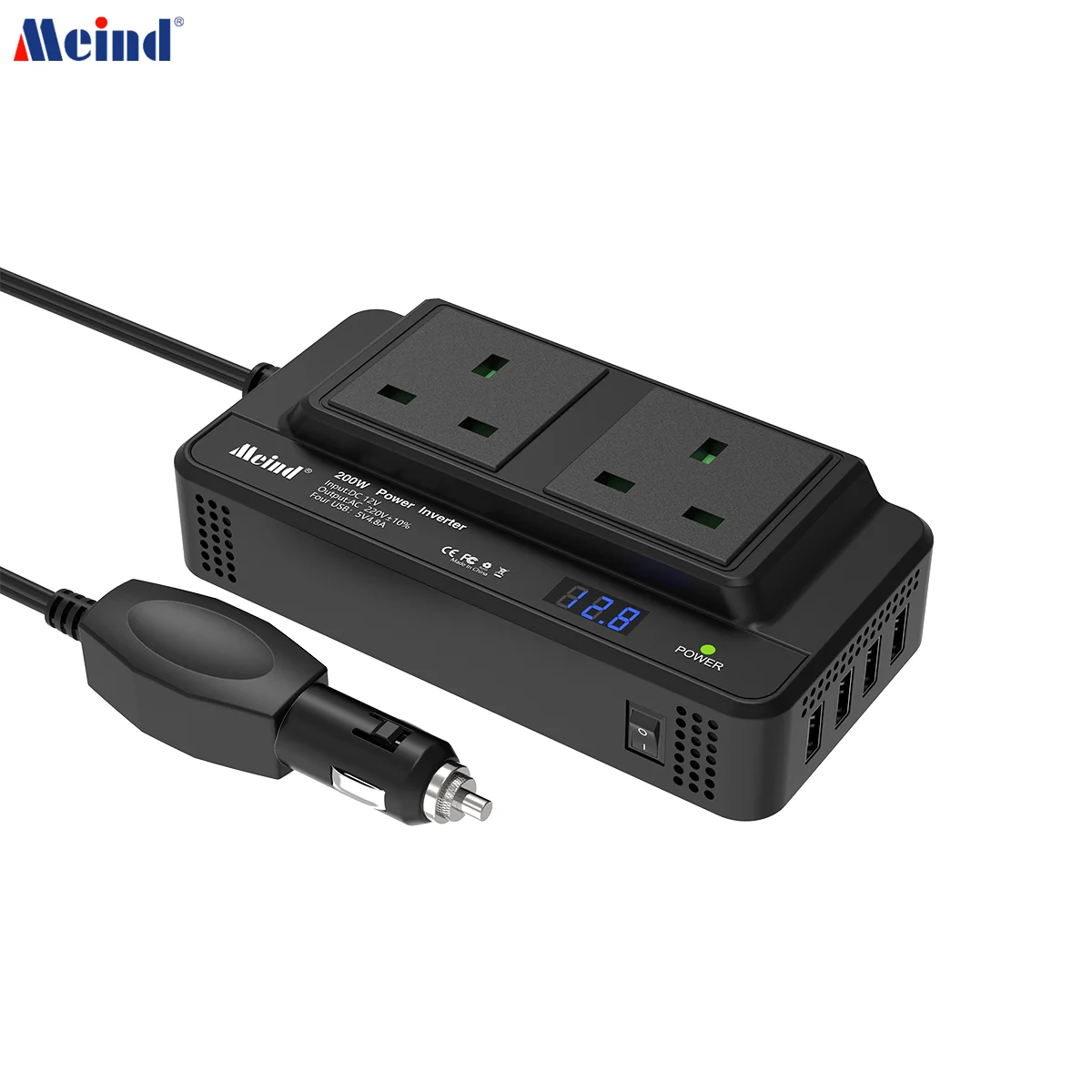 

Meind 200W Car Power Inverter DC 12V to 220V AC Car Inverter with 4 USB Ports Car Adapter for Plug Outlet Converter