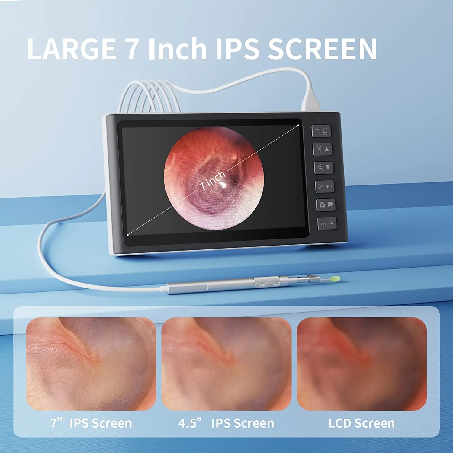 Digital Otoscope 3.9mm Ear Cleaning Endoscope Camera 7inch Screen Visual Otolaryngoscope 1080P HD Ear Wax Removal Cleaner Tools