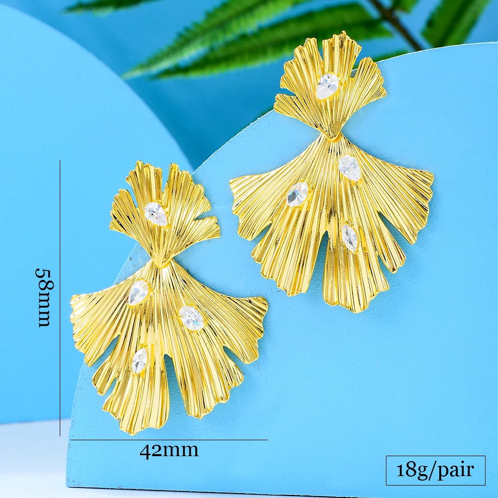 Soramoore New DIY Charm Earrings For Women Bridal Wedding Girl Daily Surper Jewelry High Quality Scalloped Ginkgo Biloba