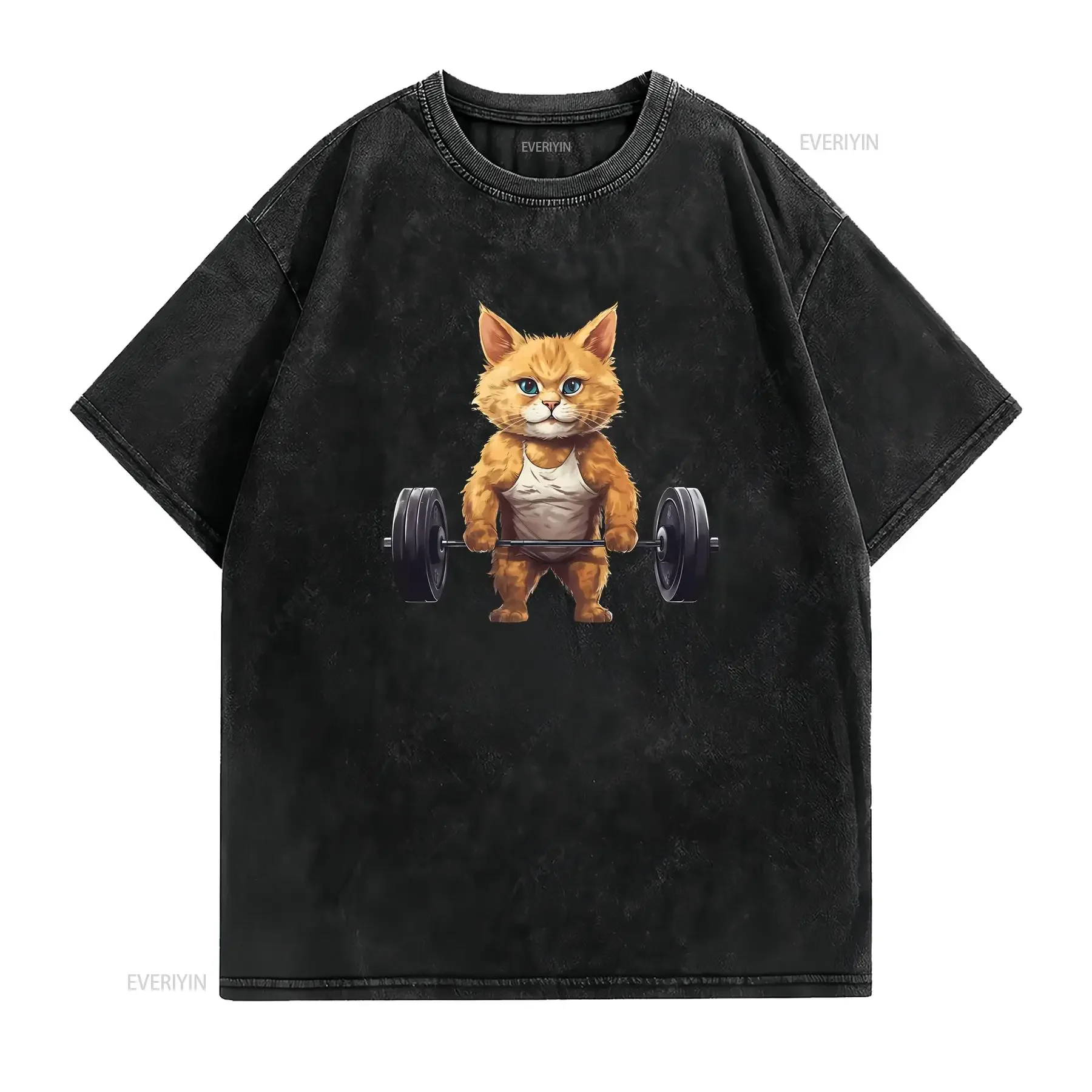 Funny Welding Cat T Shirt Weightlifting Humor  vintage Washed graphic Stylish Comfortable fashion streetwear Casual Slightly