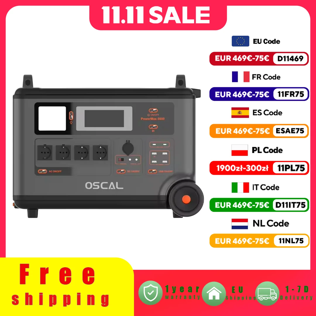 Oscal PowerMax 6000 centrale électrique Portable 6000W générateur solaire 3600Wh LiFePO4 batterie de secours à domicile Camping en plein air puissance Mobile