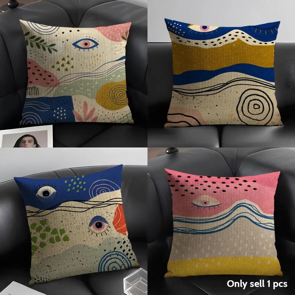 

Eye Geometric Patterns Cushion Cover Organic Linen Soft Double-Sided Printing Breathable Pillow Case Gift for Home Decor