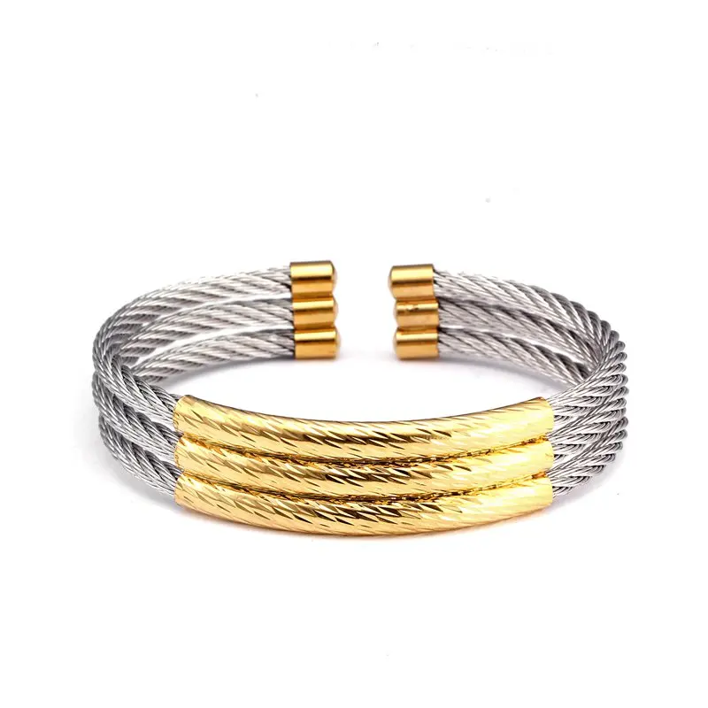 Unique 3 Layers Charm Stainless Steel Bracelets Bangles Men Women Jewelry High Quality Sporty Male Open Cuff Bangles