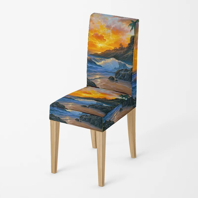 Home chair cover Oil painting style kitchen chairs Coversadjustable dining elastic fabricchairs covers chair cover for wedding