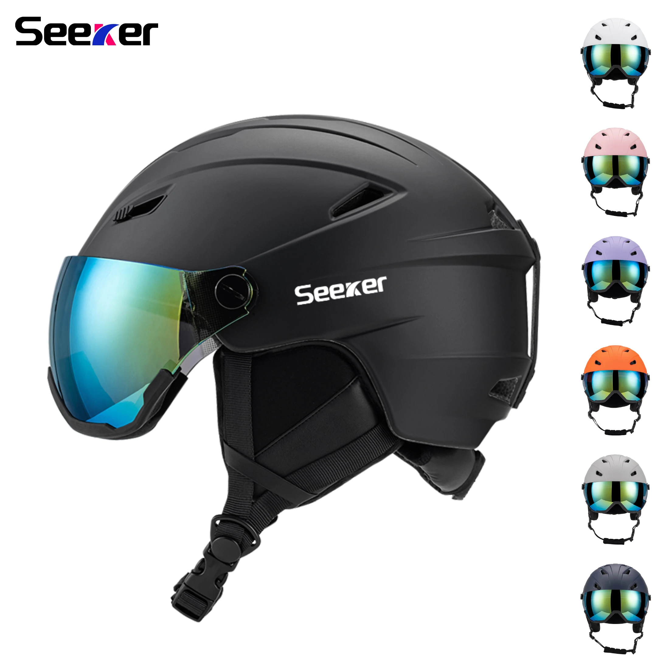 Seeker Ski Helmet Adult and Youth Ski Helmet Winter Snow Helmet Adjustable and Removable Visor Solid Color Sports Snow Helmets