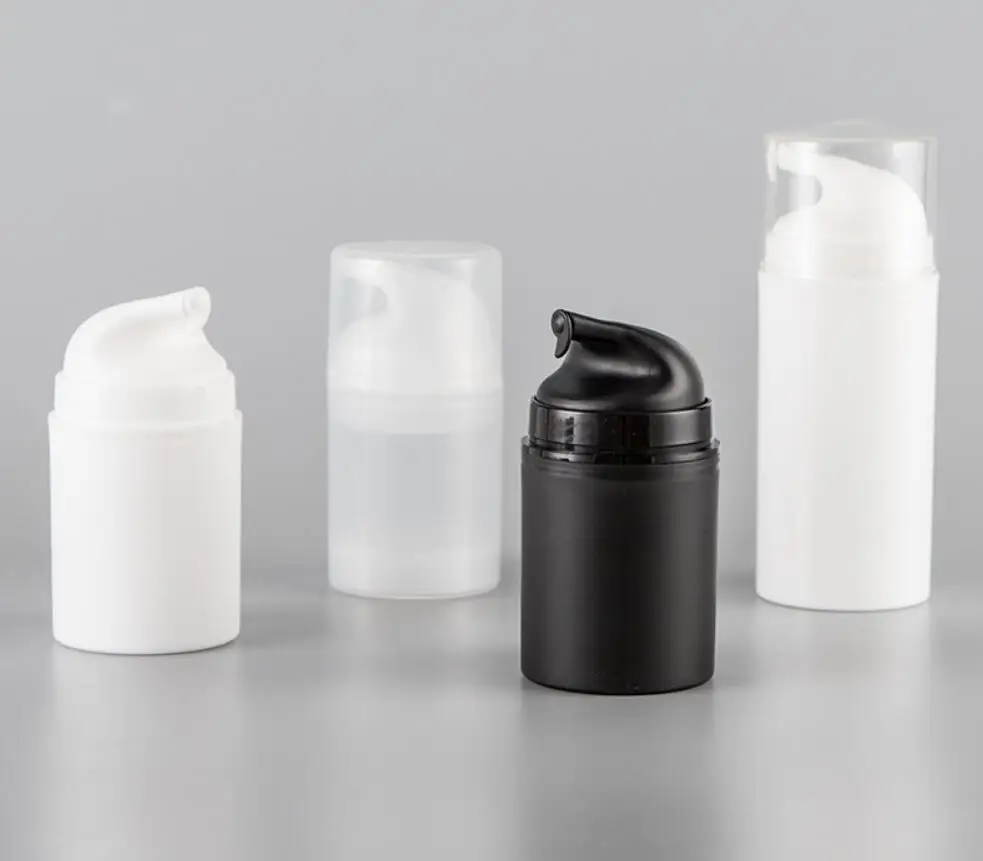 50ML 100ML plastic airless bottle,white /clear bottleblack pump for lotion emulsion/serum/essence/anti-UV sunscreen skin packing