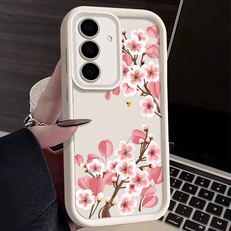 Pink Peach Blossom Soft Case For Samsung Galaxy A16 A15 A56 A55 A54 A25 A35 A53 5G S24 S25 S23 S22 Ultra Plus S24 FE Phone Cover