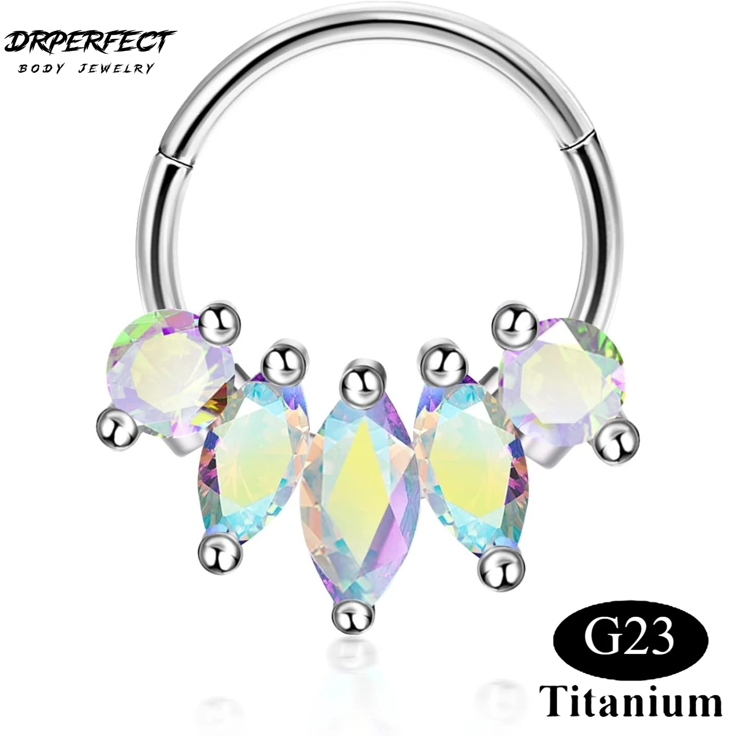Drperfect G23 Titanium Septum Rings Hinged Septum Clicker Ring  for Women Men CZ Nose Septum Cartilage Helix Piercing Jewelry