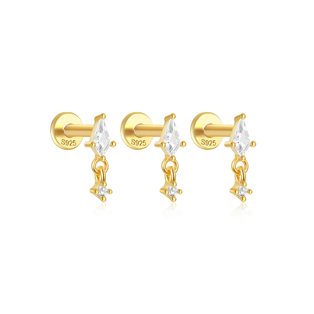 ROXI-Conjunto de pendientes Piercing de circonio con forma de diamante para mujer, de Plata de Ley 925, 3 uds., pendientes de varilla de 5/6/8mm, joyería de fiesta