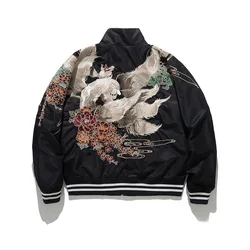 High Quality Black Embroidered Fox Jacket Japanese Style Men's Baseball Uniform Streetwear Harajuku Casual Couple Clothing