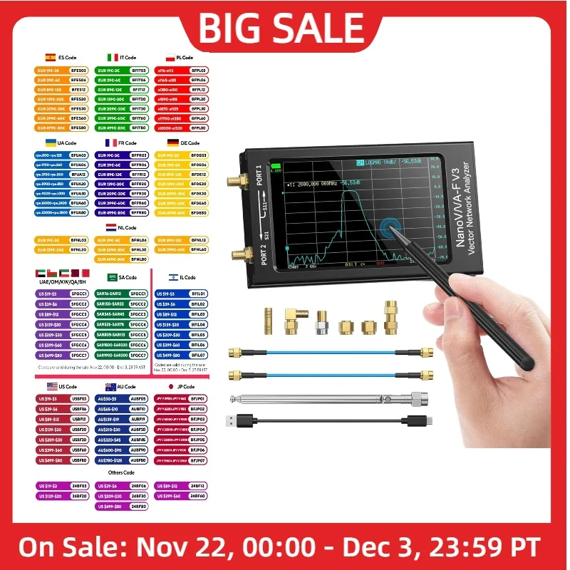 4.3 Inch NanoVNA-F V2/V3 Vector Network Analyzer 50KHz-3GHz/1MHz-6GHz HF VHF UHF VNA Antenna Analyzer 801 Scan Points