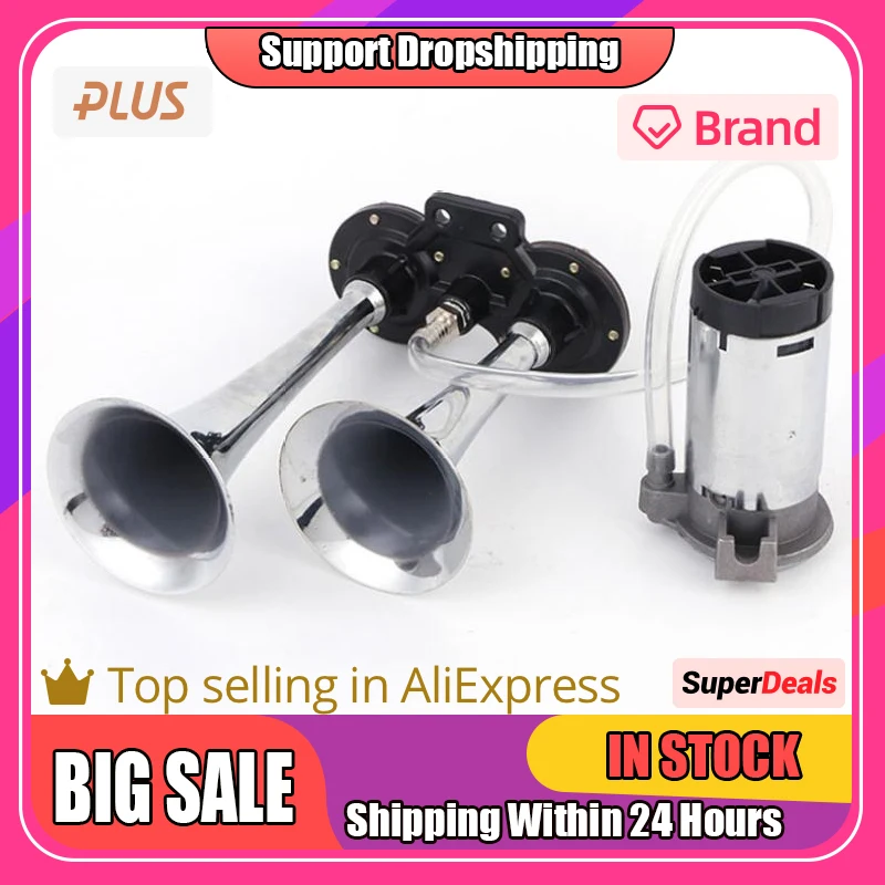 

12V/24V 110dB Super Loud Auto Car Dual Tone Air Horn Set Trumpet Compressor for Motorcycle Car Boat Truck Vehicle Accessories