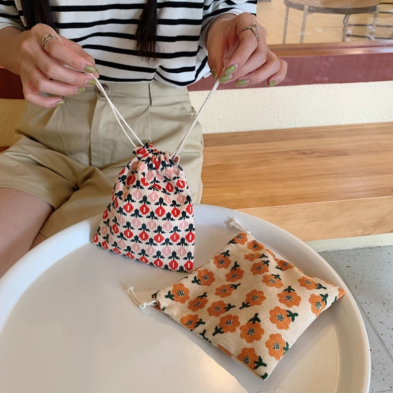 Cute Small Cloth Drawstring Gift Bag Woman Girl Purse Handbags Jewelry Lipstick Cosmetic Tote Rope Bags Storage Pouch String Bag