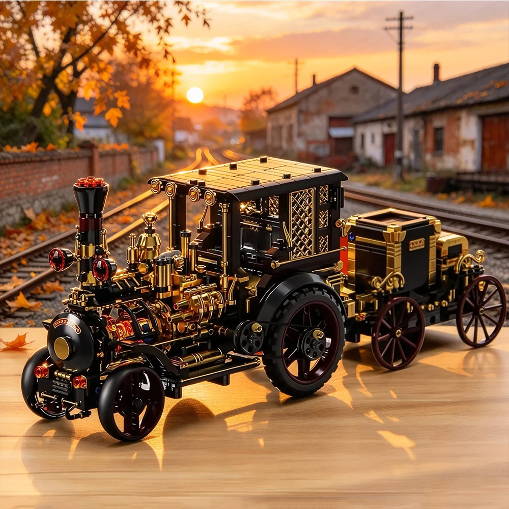 Vintage Locomotive Steam Train MOC Model 1331 Pcs Creative STEAM Gift For Teens Adults Home Desktop Table Display Decor