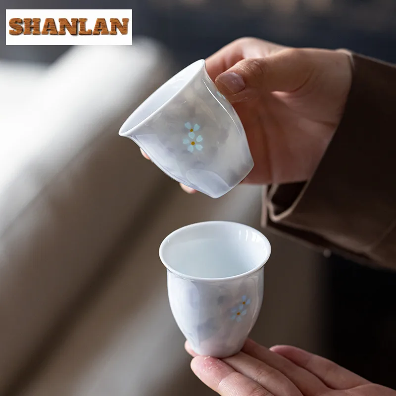 

2pc/lot Hand-painted Flowers Purple Teacup Retro Tea Bowl Jug Tea-tasting Personal Cup Jianzhan Master Cups Drinkware Craft 45ml