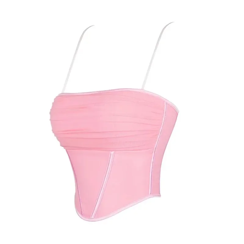 Pink Bustier Vest Women's Body Shaping Corset Top with Cotton Cups Sling Lingerie Bodysuit Chest Binder Sexy Streetwear Tube Top