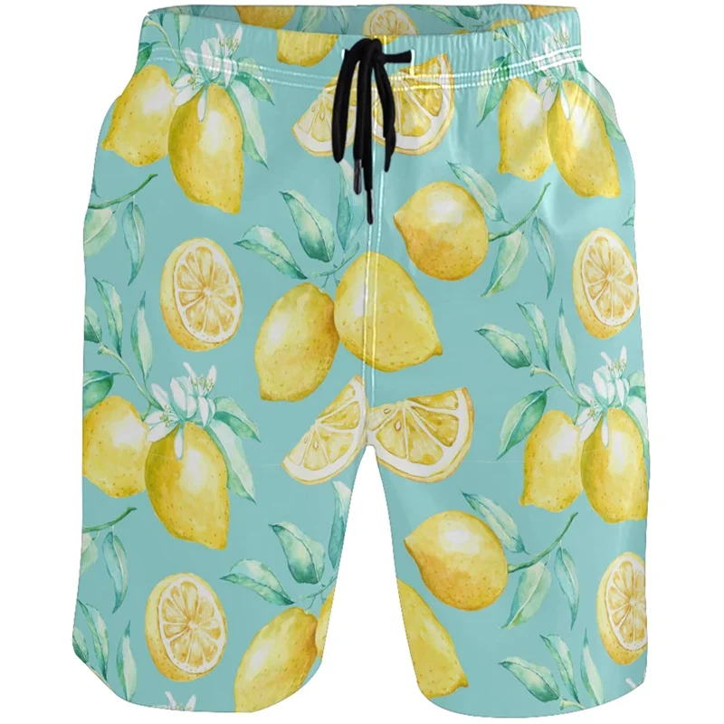 Sunflower Lemon Flamingo Beach Shorts for Men 3d Printed Hawaii Swim Trunks Summer Holiday Board Shorts Kids Short Pants