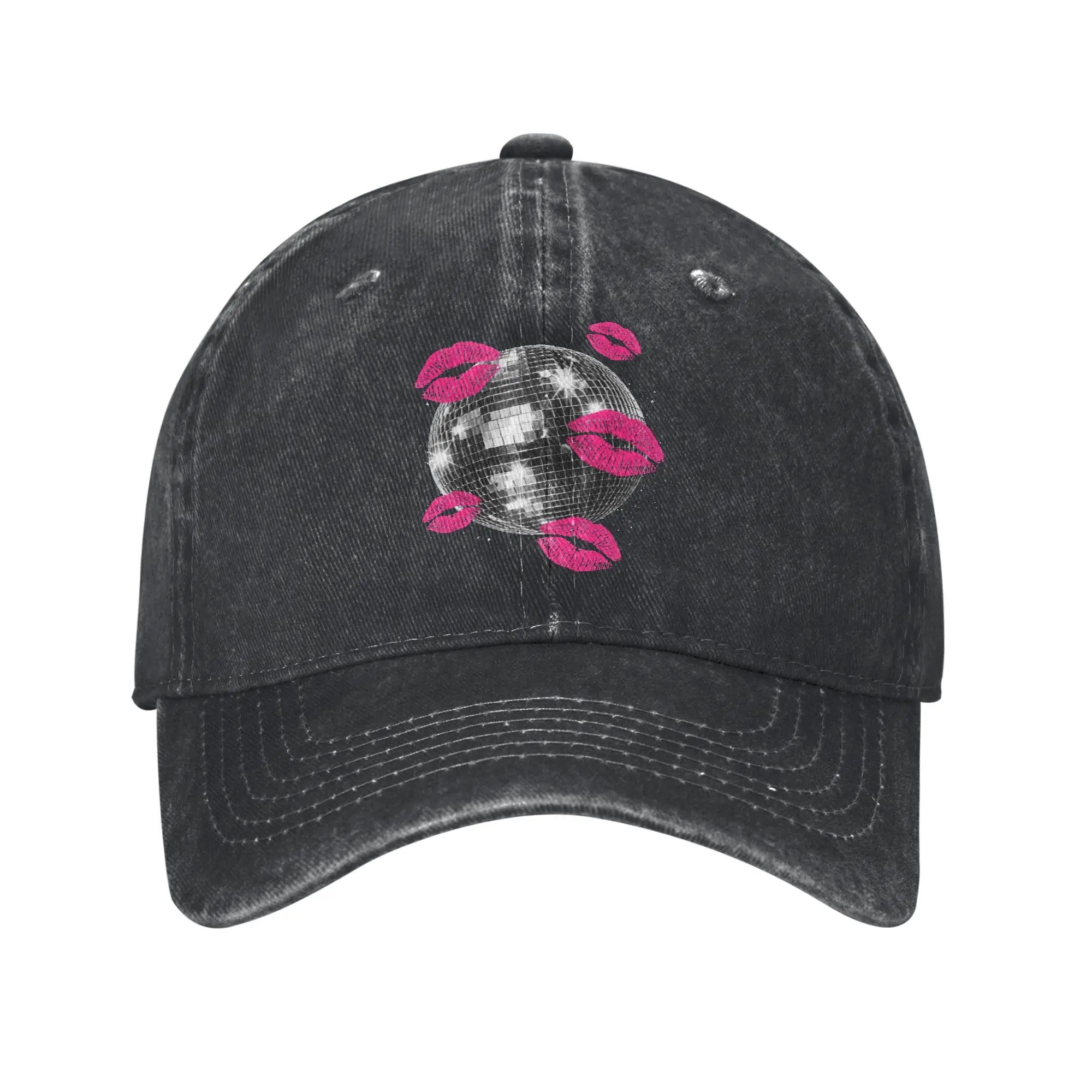 Washed Baseball Cap Disco Ball Kissing Lips Spring Hip Hop Hats For Unisex-Teens  Fitted Retro Hunting Camping Sun Baseball Caps