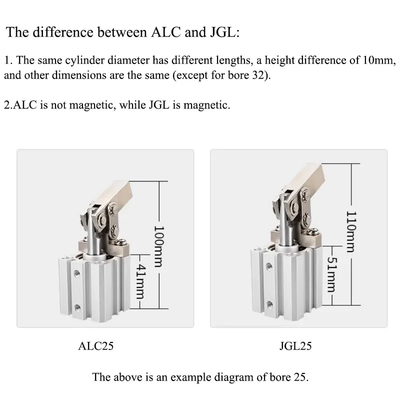 Cilindro de alavanca jgl alc 25/32/40/50/63/80/100, braço oscilante de fixação, pressão de ar, cilindro de braçadeira de pressão de ar