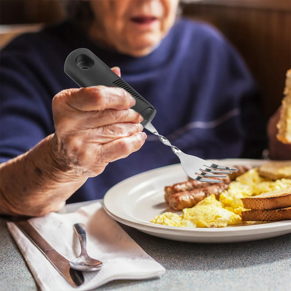 

6pcs Anti-Shake Tableware Utensils for Elderly Weighted Adaptive Cutlery Disabled People Rubber HandleSturdy Easy Grip Kitchen