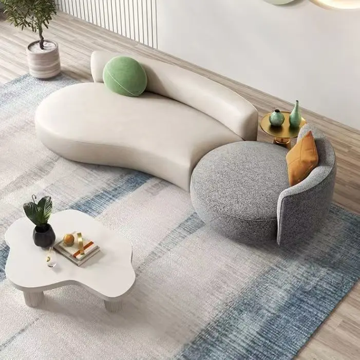 Modernes, einfaches Sofa, cremefarbenes Konkubinensofa
