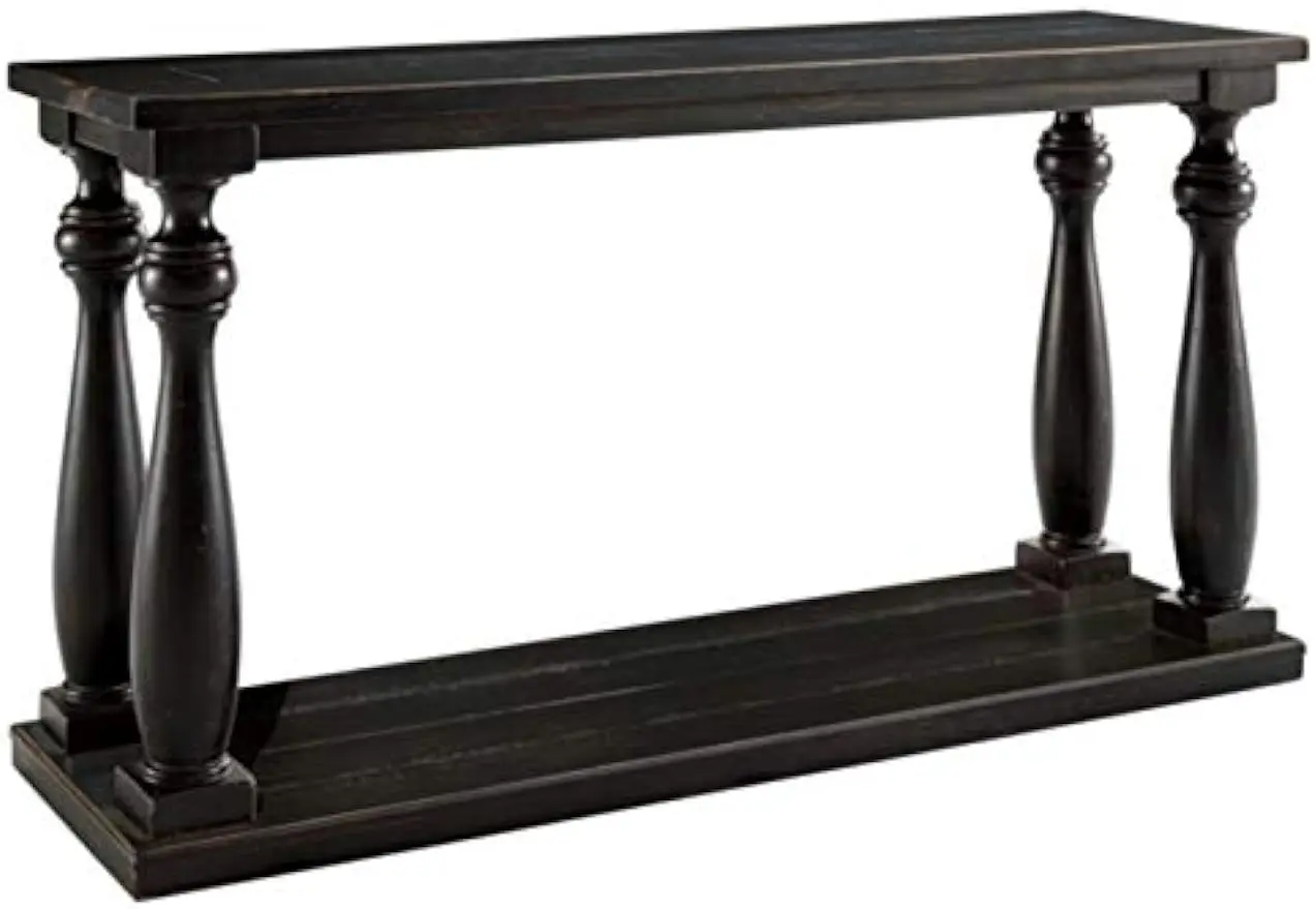 

XCYSignature Design by Ashley Mallacar Rustic Cottage Rectangular Sofa Table with Floor Shelf, Black