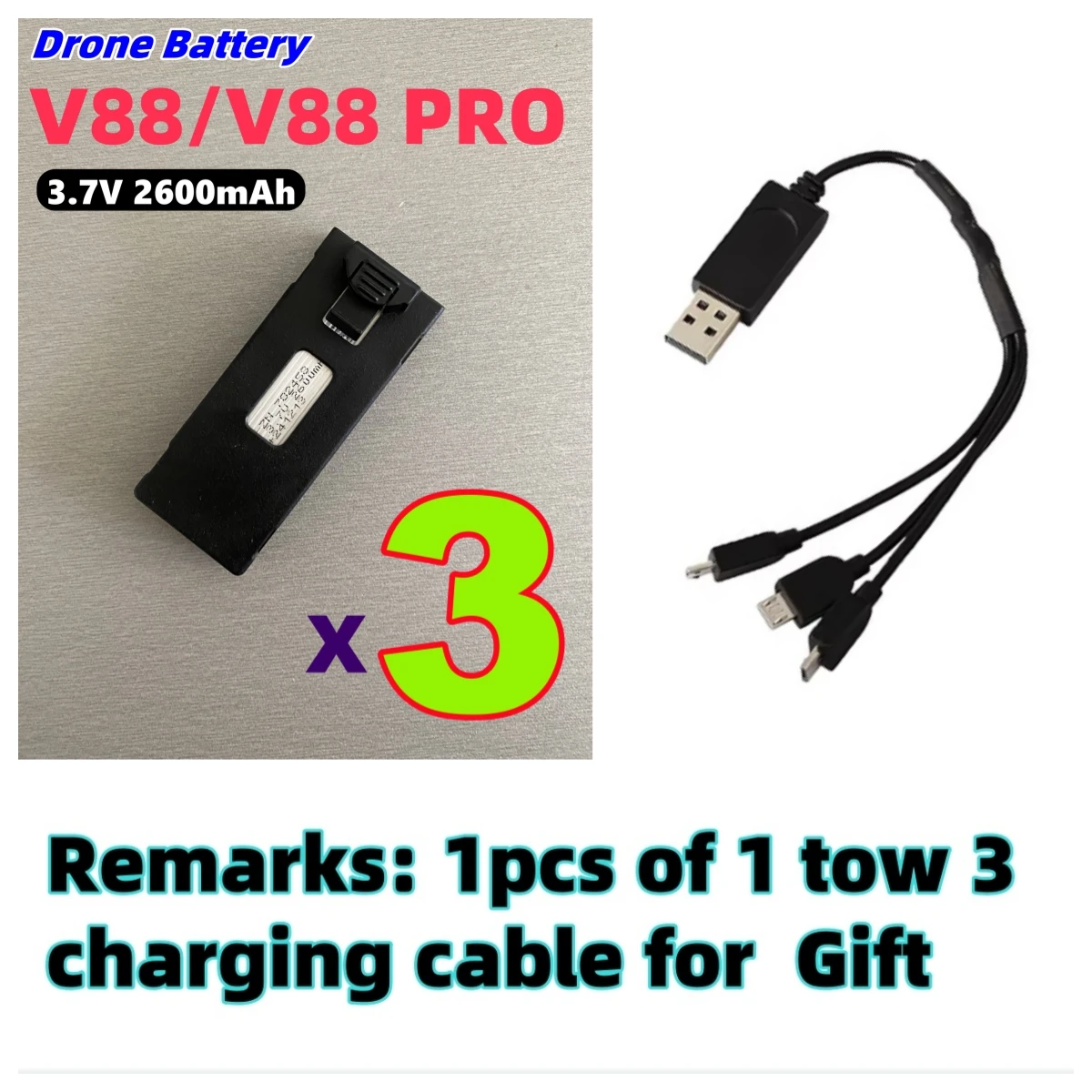 JHD V88 3.7V 2600mAh LiPo Battery Drone Backup V88 PRO Battery For V88/E88 Mini Drone Battery RC Parts