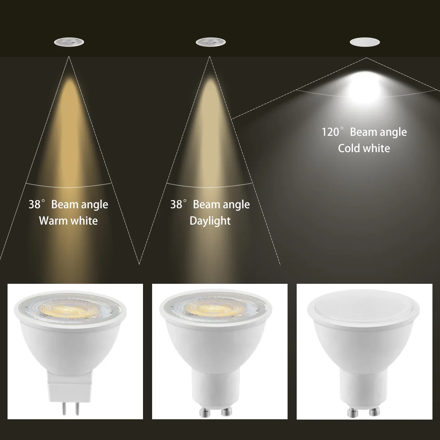 Imagem -03 - Spotlight Led Branco Quente Luz Alta Substituir a Lâmpada de Halogéneo Gu10 Gu5.3 220v ac 100240v ac 3w8w 38 120 Graus 50w 100w Peças