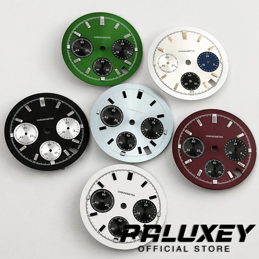 VK63 30mm Watch Dial Green Luminous Index Modified Chronograph Watch Face Multi-function Watch Dial for VK63 VK63A Movement