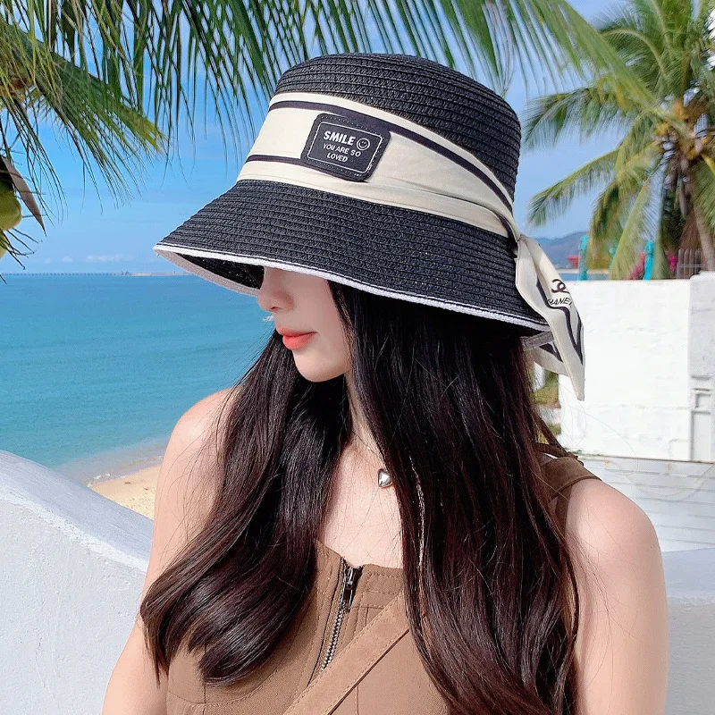 Ladies hat outdoor sunscreen sun hat beach hat large brim floppy straw hat sun hat suitable for summer travel wear