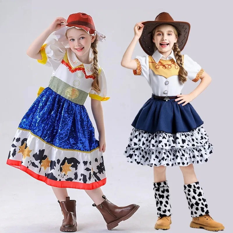 

Toy Story Jessie the Cowgirl Kids Toddler Costume - Western Dress with Fringe Vest, Cowboy Hat & Hair Bow Halloween Party Outfit