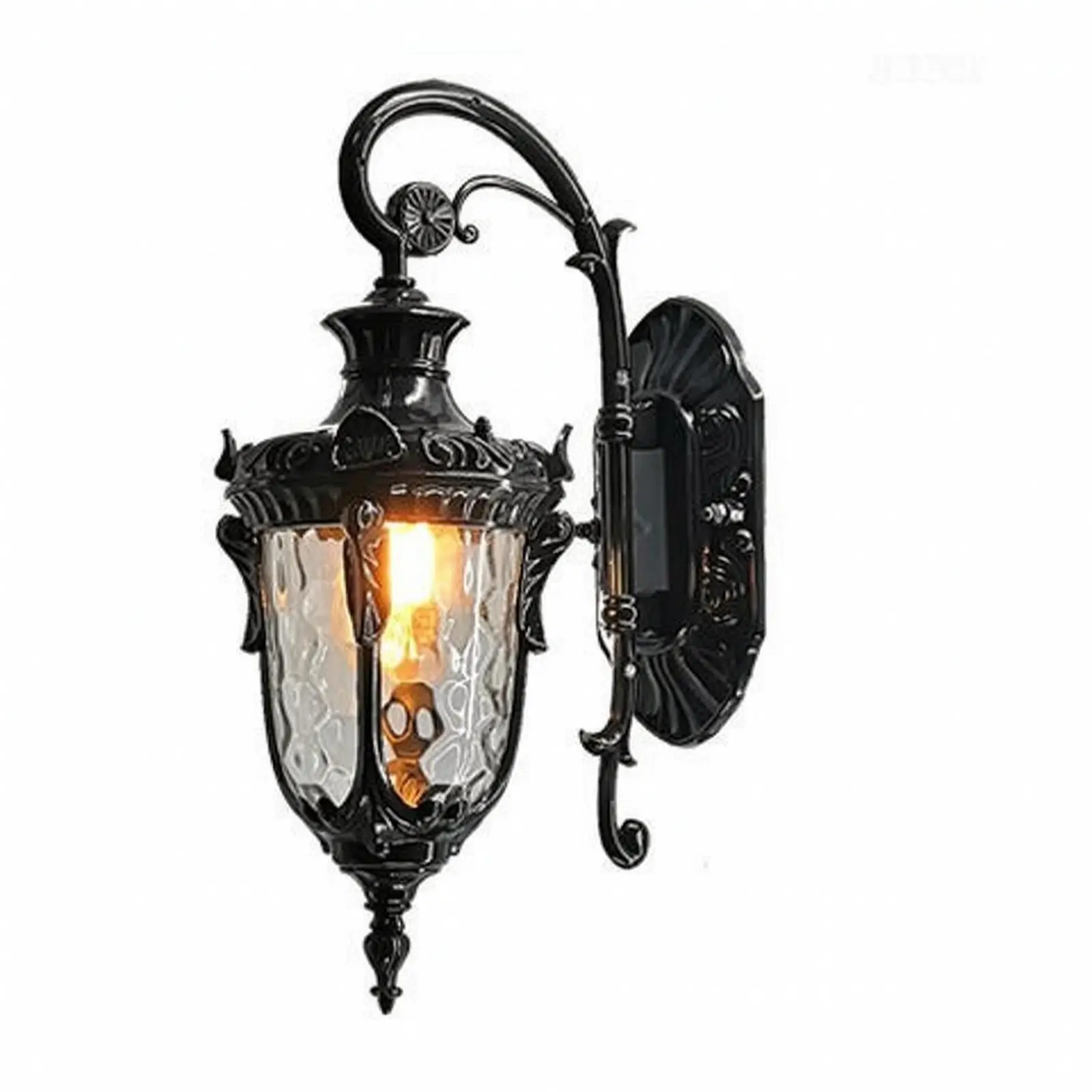 Weatherproof Outdoor Wall Lantern with Classic Ornate Design and Curved Metal Arm for Porch Entryway Villa Courtyard Lighting