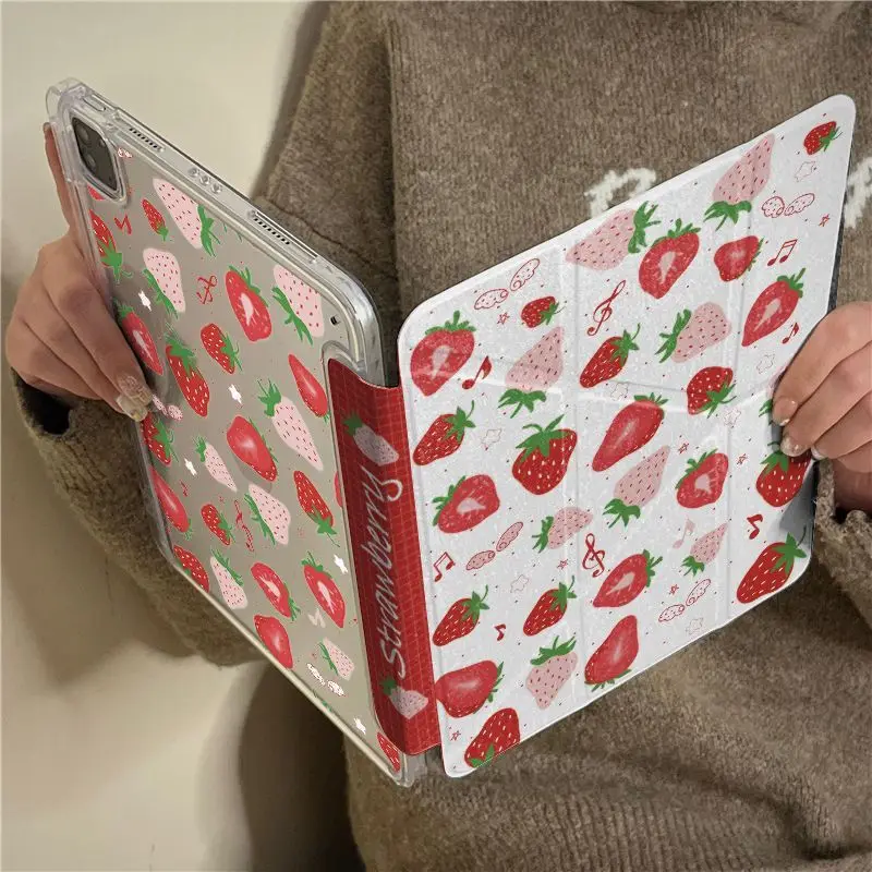 Korean Full Screen Cream Strawberry Notes For iPad Pro Air 13 11 M5 M4 M3 M2 2 1 11th A16 12.9