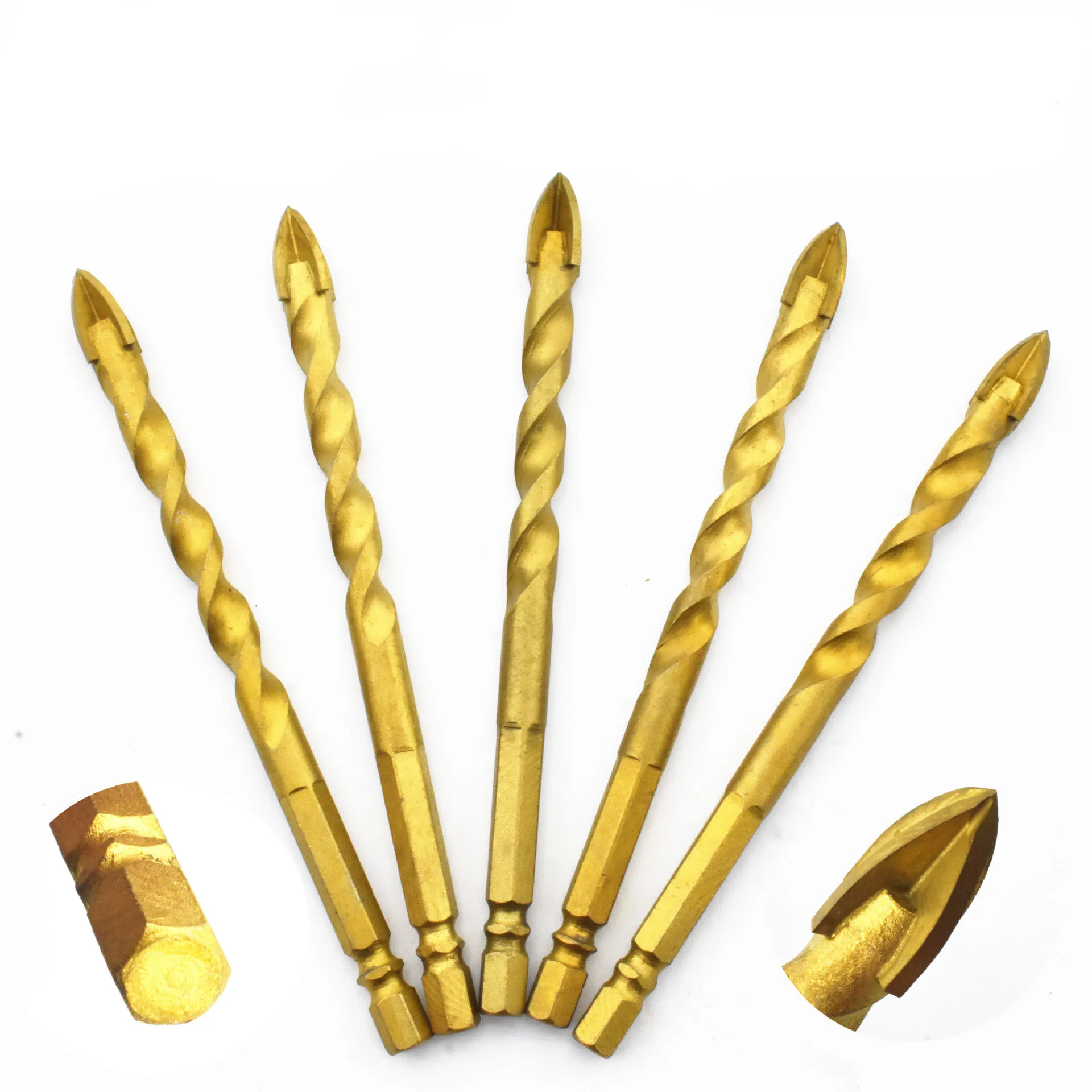 

Extended Titanium Coated 1/4" Hex Shank Ceramic Tile Marble Glass Drill Bit Cross Spear Head 6/8/10/12mm