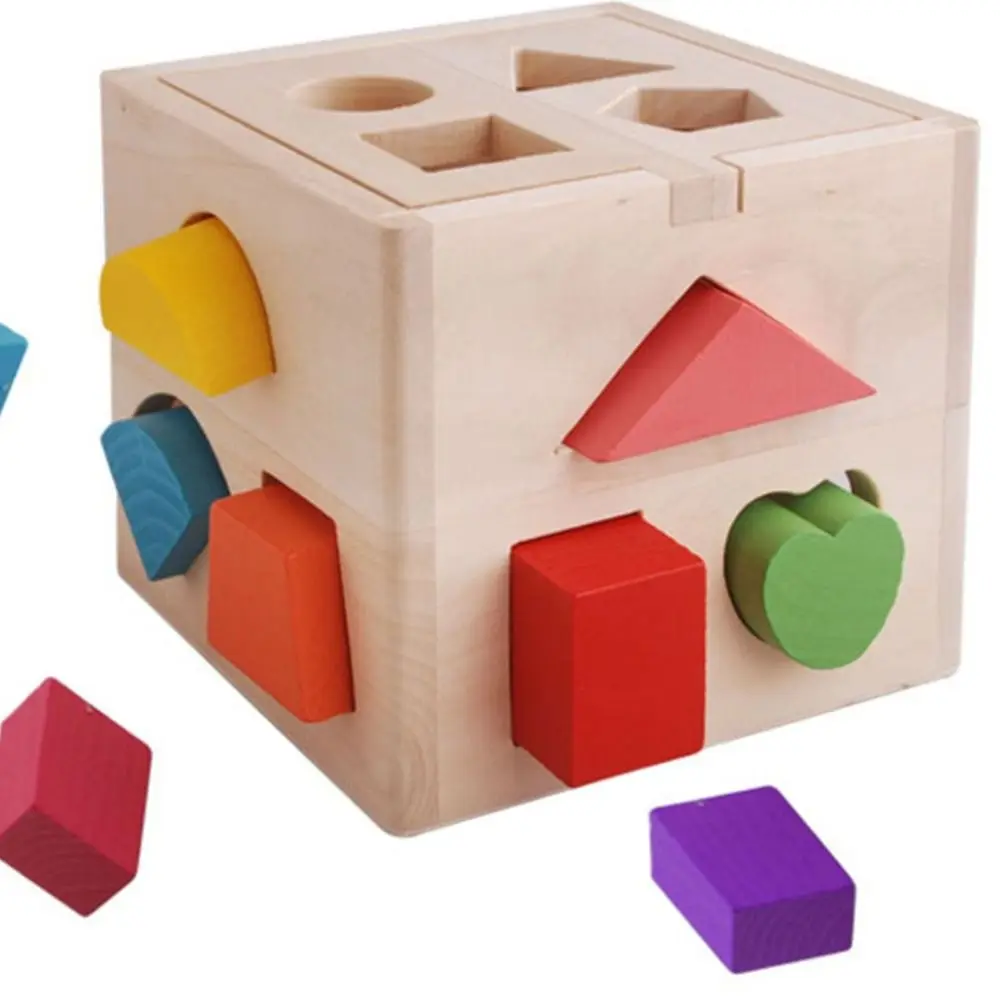 Trieur de formes Montessori en bois, boîte carrée, 13 trous, jouets assortis, formes mathématiques, blocs de construction colorés