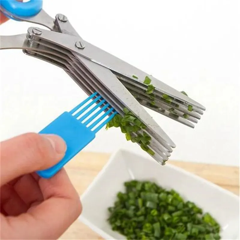 Multifunctional Muti Layers Stainless Steel Knives Kitchen Scissors Scallion Cutter Herb Laver Spices Onion Cook Cut Scissor