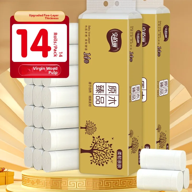 Affordable 14 Roll Pack Original Wood Toilet Paper No Scents Household Bathroom Tissue Paper Roll Hand Paper China Made 4 Layers