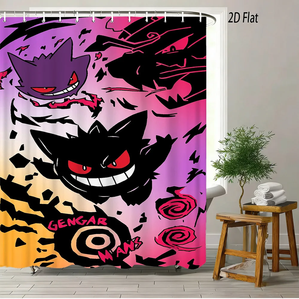 

2D плоская шторка для ванной с градиентным изображением покемона Генгар (эволюция)