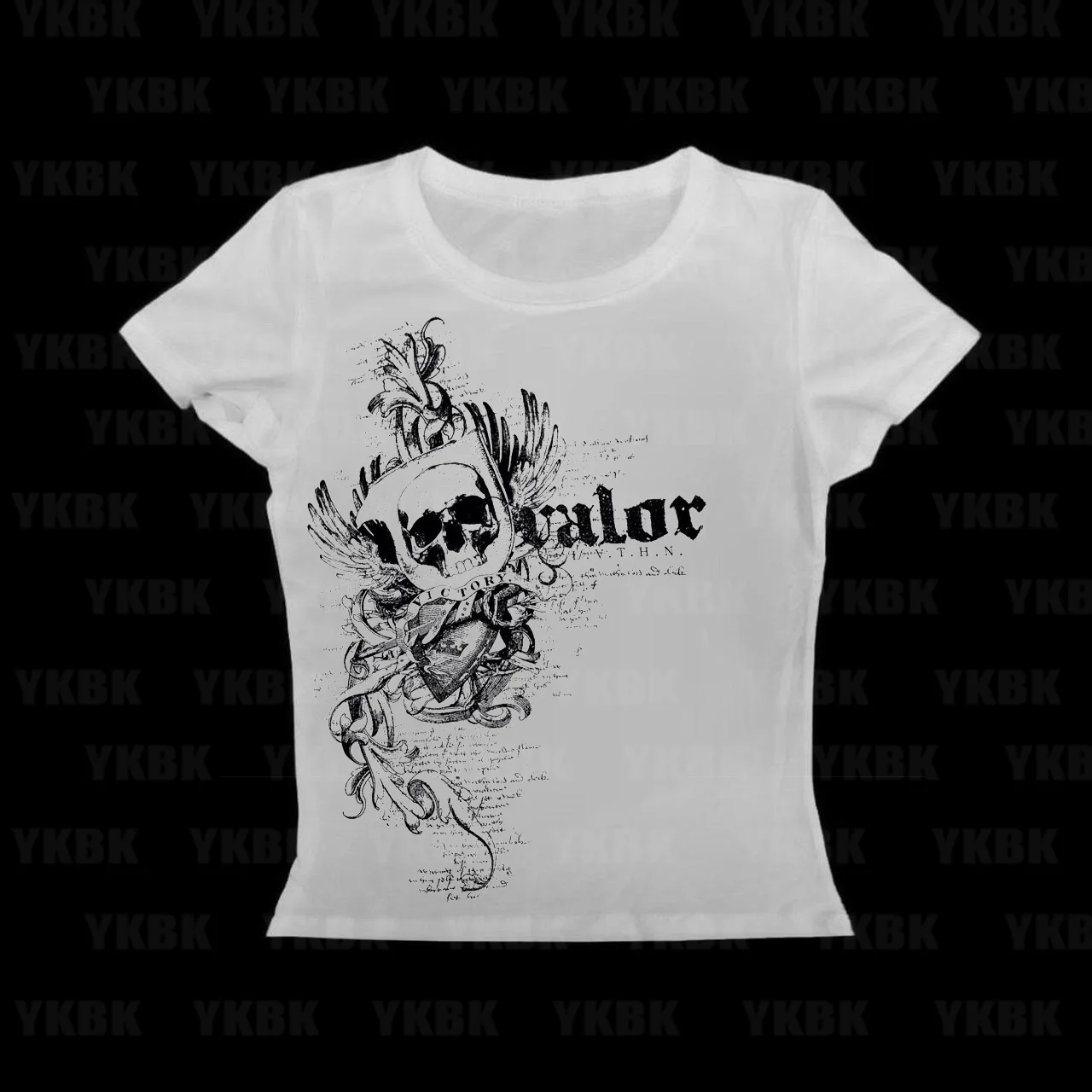 Klassisches Streetwear Harajuku Y2K Gothic-Style T-Shirt mit Aufdruck, High-Street-Shirts, Gothic Rundhals Baumwoll-Tops, Neue Damen-T-Shirts