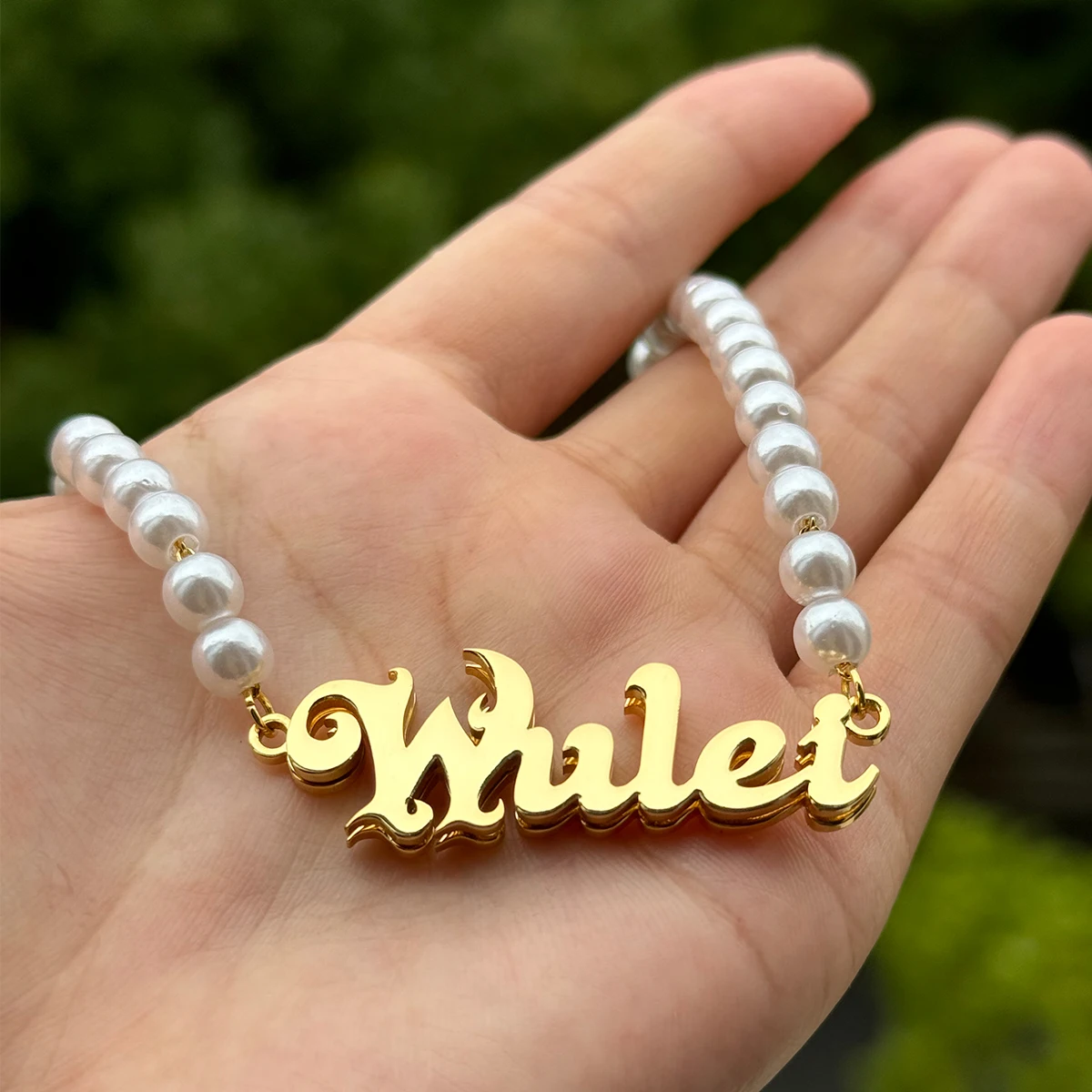 Custom Name Necklace Personalized Double Layer Stainless Steel Nameplate Pearl Chain Necklace For Women Anniversary Gift Jewelry