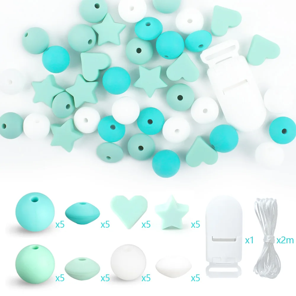 42Pcs/Set Silicone Beads Baby Heart Star Lentil Shape Beads Sets DIY Baby Pacifier Chain Necklac Accessories Baby Teething Toys