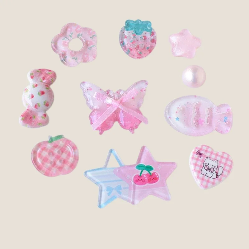 10Pcs Fashion Crystal Pink Girl Heart Pentagram Butterfly Shoes Charms Set Detachable Diy Accessories Xmas Gifts Favors