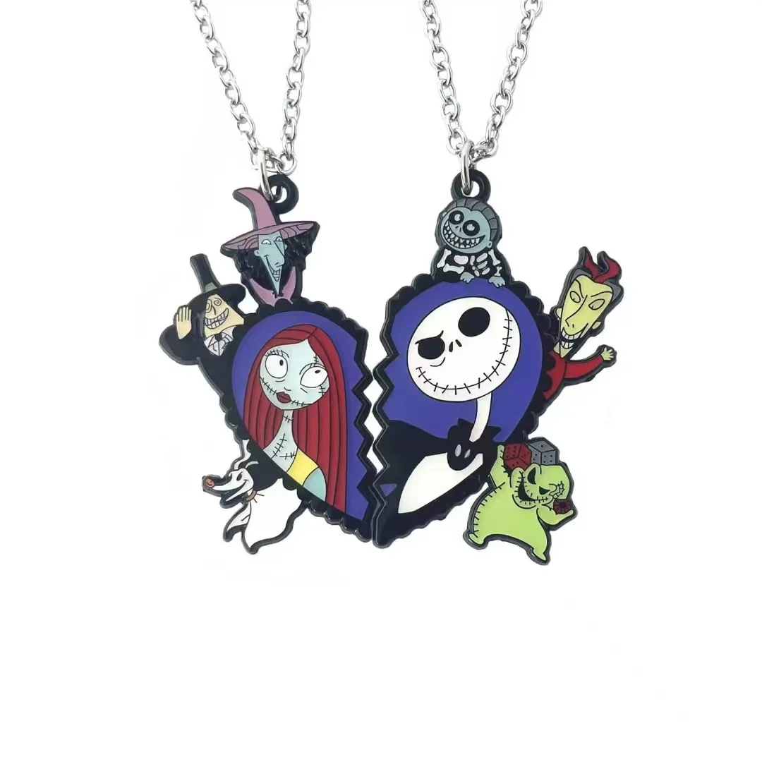 Disney Movie The Nightmare Before Christmas Jack and Sally Pendant Necklace/Keychain/Earrings Couple Jewelry Birthday Gifts