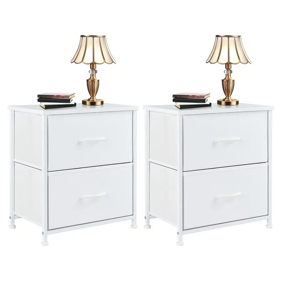 

Nightstand Set of 2 with 2 Storage Drawers, 20 Height Small Bed Side Furniture End Table, Wooden Top Fabric Cabinet Kids Mini Dr