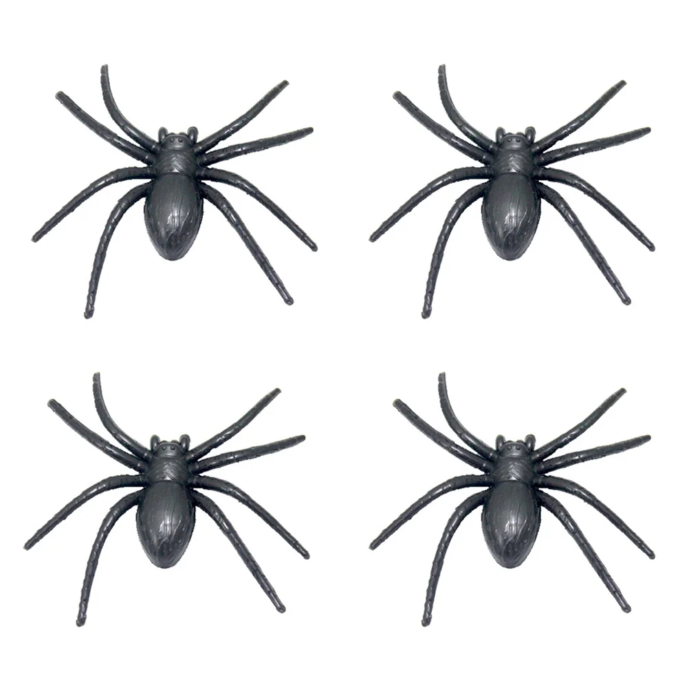 4 pcs Plastic Fake Spider Practical Jokes Props Realistic Rubber Spider for Prank Halloween Party