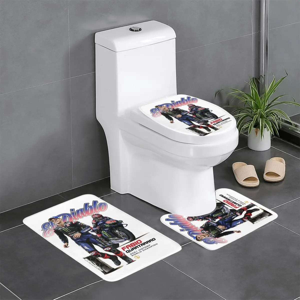 

Изготовленные на заказ Fabio Quartararo, 3-х предметные коврики для ванной комнаты, французские мотоциклетные гоночные коврики, нескользящий впитывающий коврик для туалета и ванны, набор