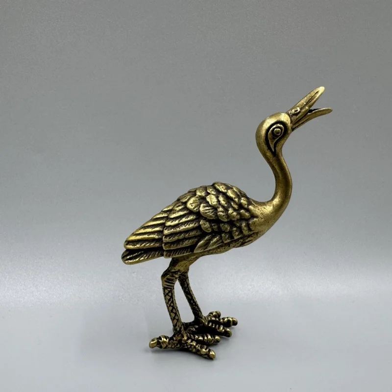 Antique Collectible Bronze Ware: Incense Holder Ornament, Pure Brass Crane Decorative Craft
