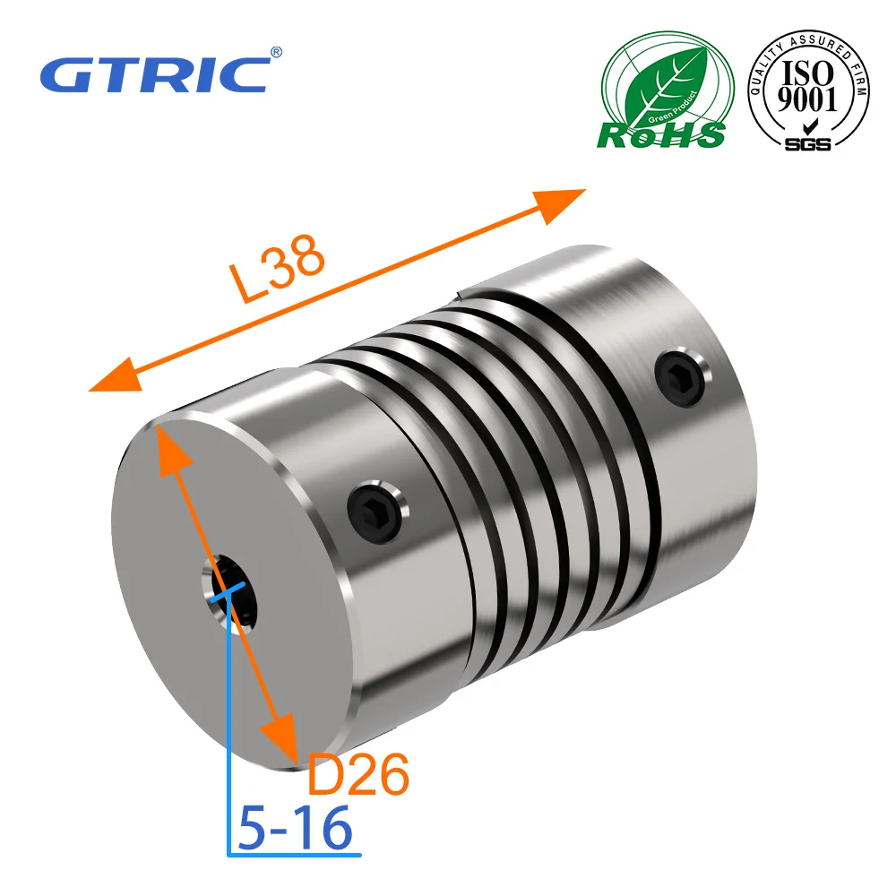 GTRIC Spring Coupling D26L38 Encoder Screw Stepper Servo Motor High Torque Flexible Thread Aluminum Alloy Elastic Coupling